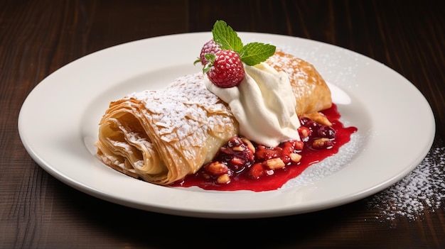 Illustration of food photo of classic austrian strudel on a white