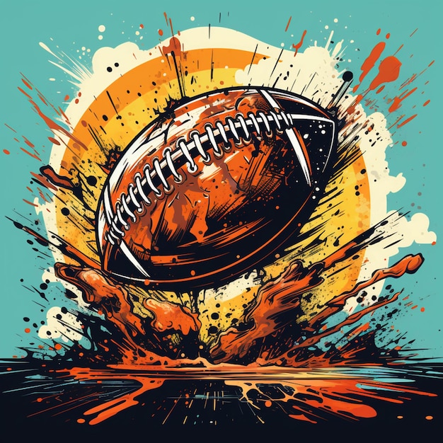 Photo illustration of a football ball exploding with a splash of paint generative ai