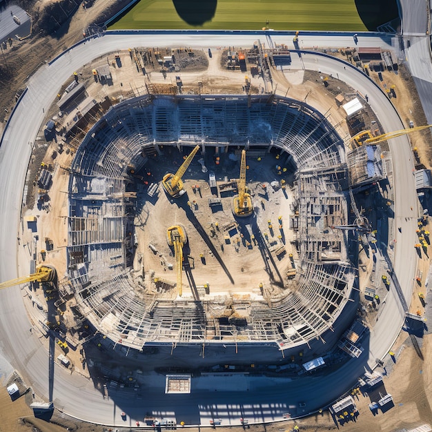 Photo illustration of football field construction drone shot photo of phot