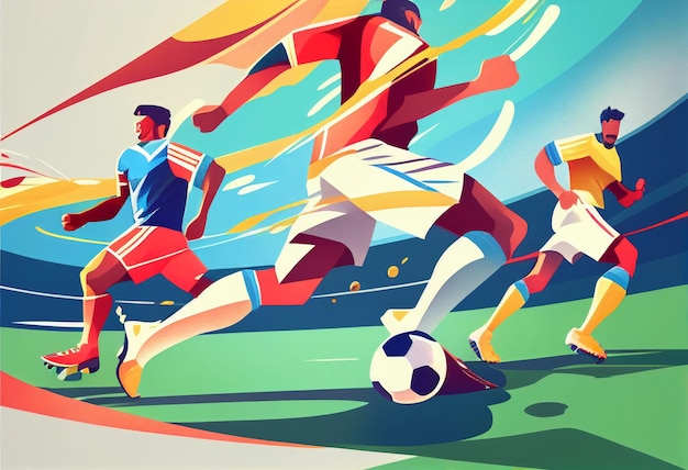 Illustration of football players are competing on the field Created with Generative AI technology