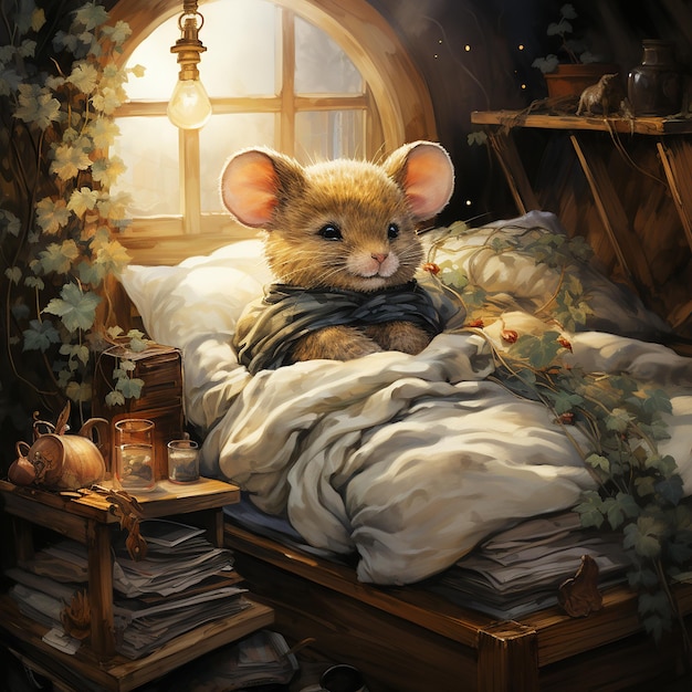 illustration_for_a_fairy_tale_a_mouse_sleeping_in_a_bed