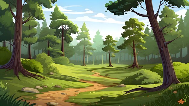 illustration of Forest landscape with trees and grass