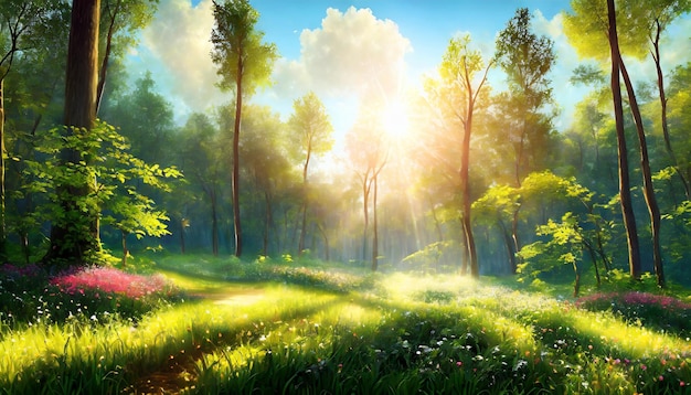 illustration of forest at the morning