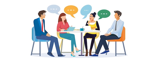 Illustration of Four People Sitting Around a Table Talking
