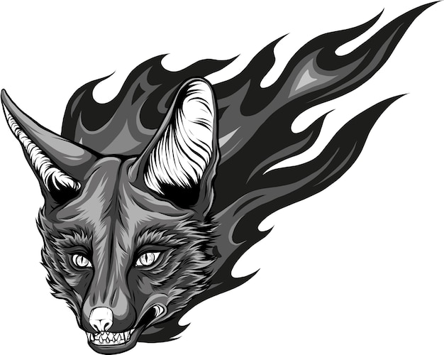 Illustration of fox head with flames