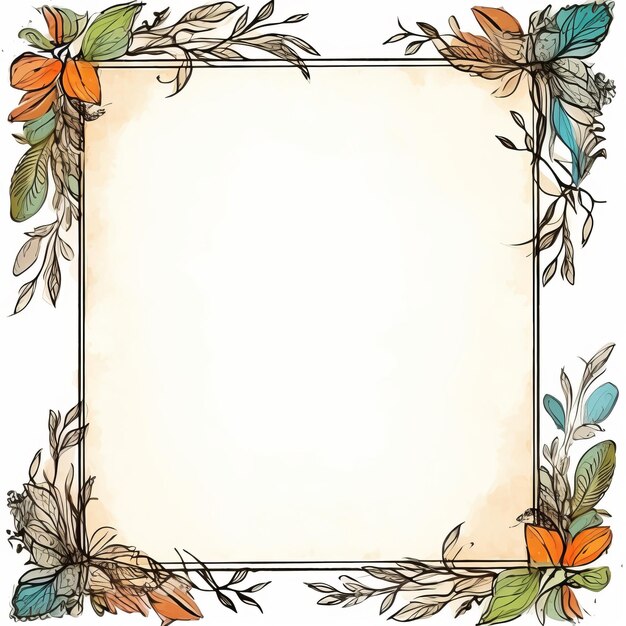 Photo an illustration of a frame with flowers and leaves