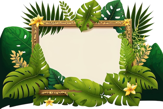 Illustration of a frame with tropical foliage