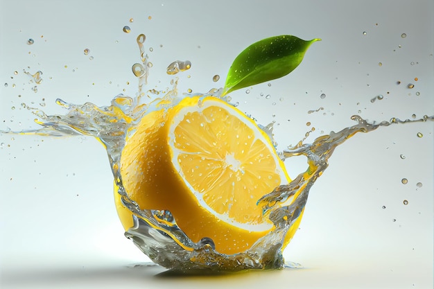 Illustration of fresh citrus orange lemon fruit with water splash on white background