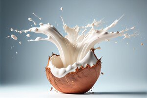 Photo illustration of fresh coconut with water splash on white background