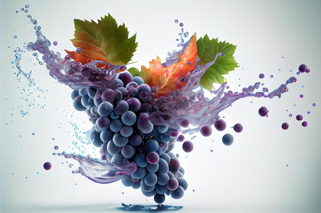 Photo illustration of fresh grape fruit with water splash on white background