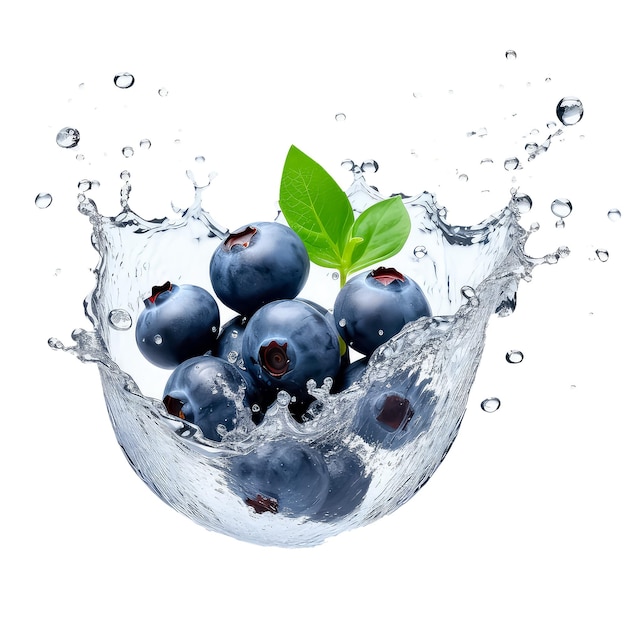 illustration of fresh juicy blueberry fruit juices splashing isolated on white background