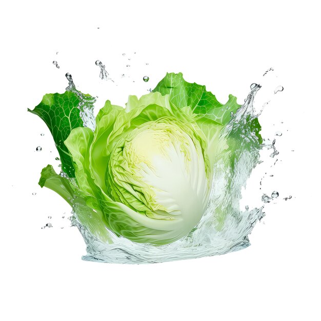 illustration of fresh juicy cabbage fruit juices splashing isolated on white background