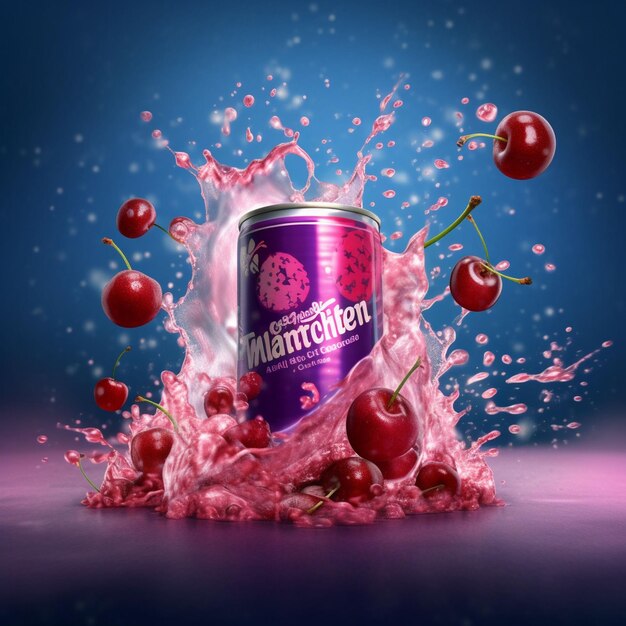 Illustration of fresh juicy cherry juices splashing isolated
