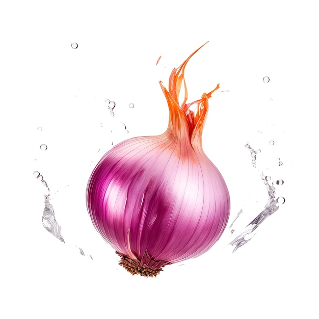 illustration of fresh juicy onion juices splashing isolated on white background