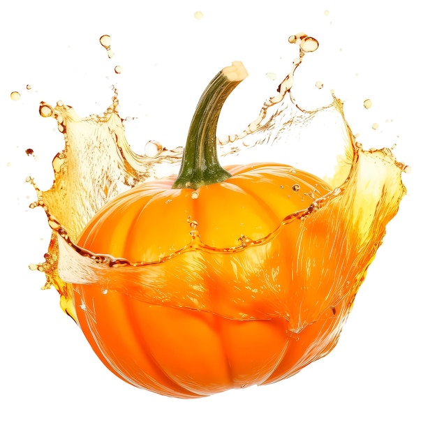 Illustration of fresh juicy pumpkin juices splashing isolated on white background