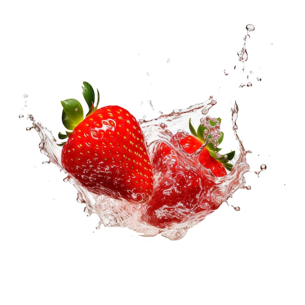 Illustration of fresh juicy strawberry juices splashing isolated on white background