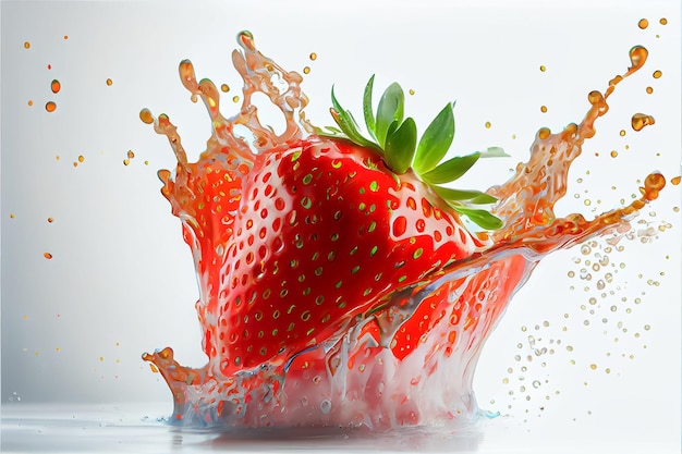 Illustration of fresh strawberry fruit with water splash on white background