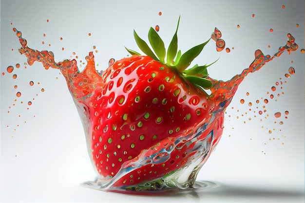 Illustration of fresh strawberry fruit with water splash on white background