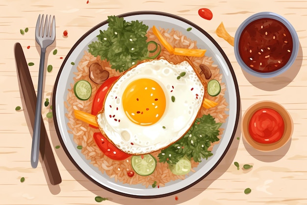 Illustration fried rice with fried egg generative ai