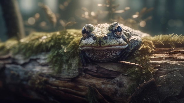 Illustration of a frog in the middle of a forest 3d realistic