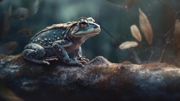 Illustration of a frog in the middle of a forest 3d realistic