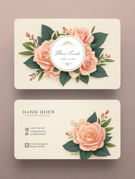 Photo illustration of front and back of corporate business card with floral design