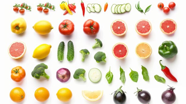 An illustration of fruits and vegetables isolated on white