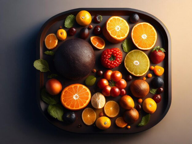 Illustration of Fruits with a bowl on the table