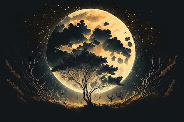 Illustration of a full moon with a star