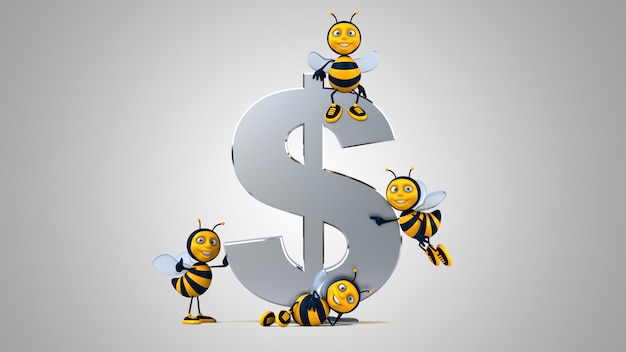 Illustration of Fun bee animations next to a dollar