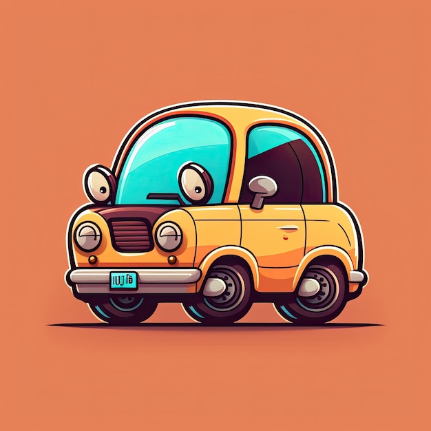 Illustration of a funny car with eyes on color background Generative AI