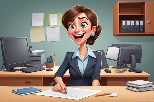 Photo illustration of a funny cartoon office woman