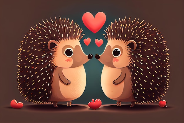 Illustration funny hedgehogs in love Generative AI Generative AI