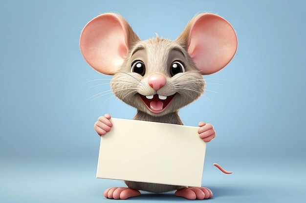 Illustration of funny mouse cartoon with blank sign