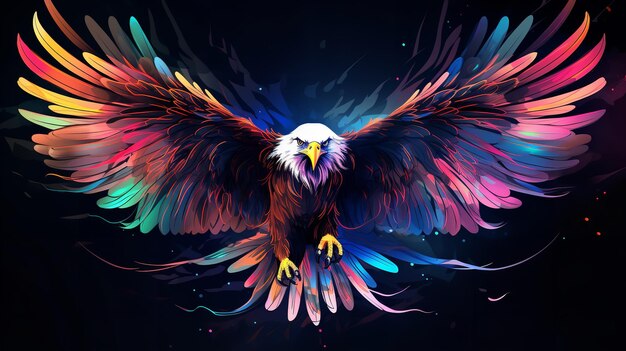 Illustration of a furious eagle spreading it's wings in a clean backdrop Generative AI