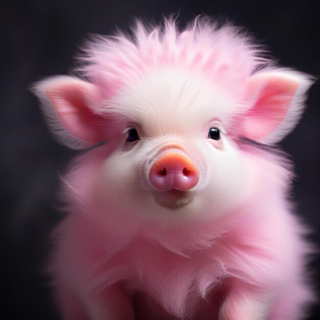 Foto illustrazione di un maiale rosa peloso