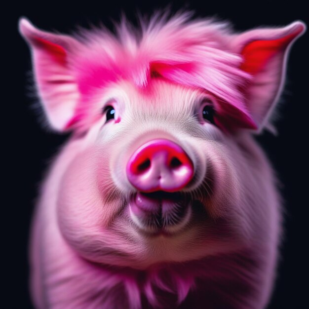 Photo illustration of a furry pink pig