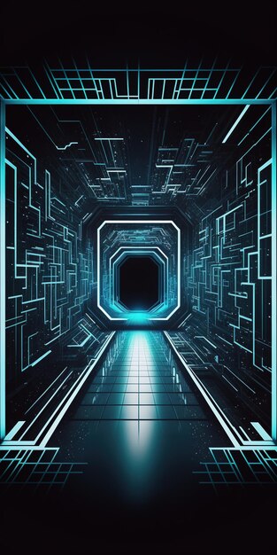 Illustration of a future tech backdrop cyber tunnel from science fiction or other abstract