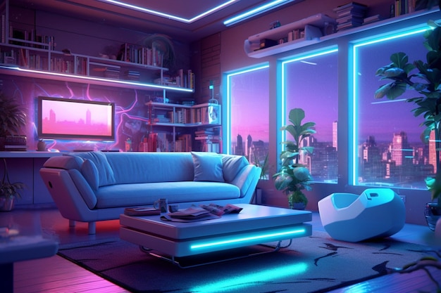 Illustration of futuristic living room with smart