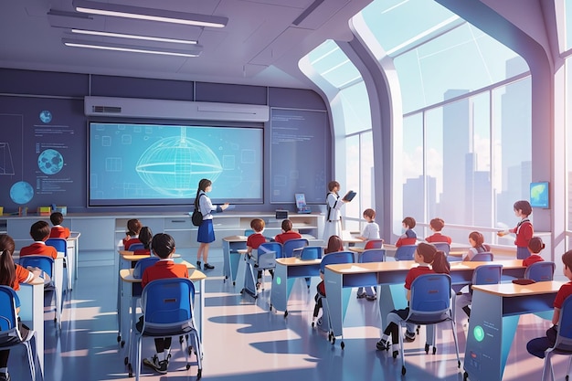 illustration futuristic school classroom