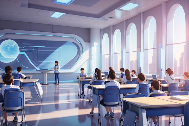 illustration futuristic school classroom