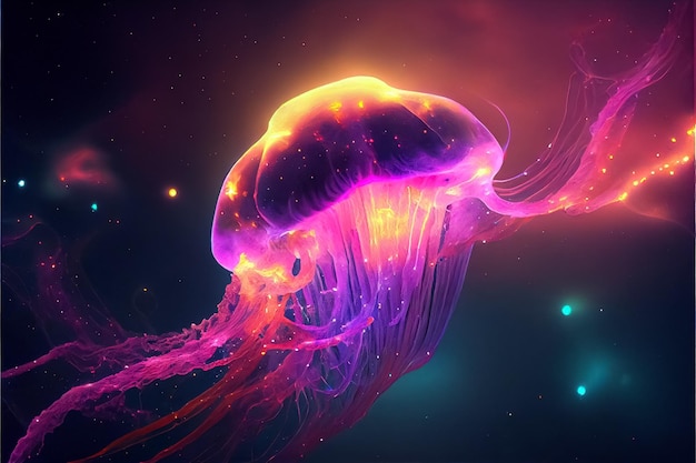 Illustration of galaxy jellyfish with stars and space dust in the universe AI