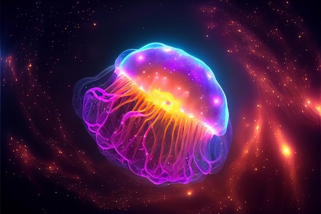 Illustration of galaxy jellyfish with stars and space dust in the universe AI