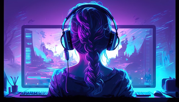 illustration of gamers girl headset