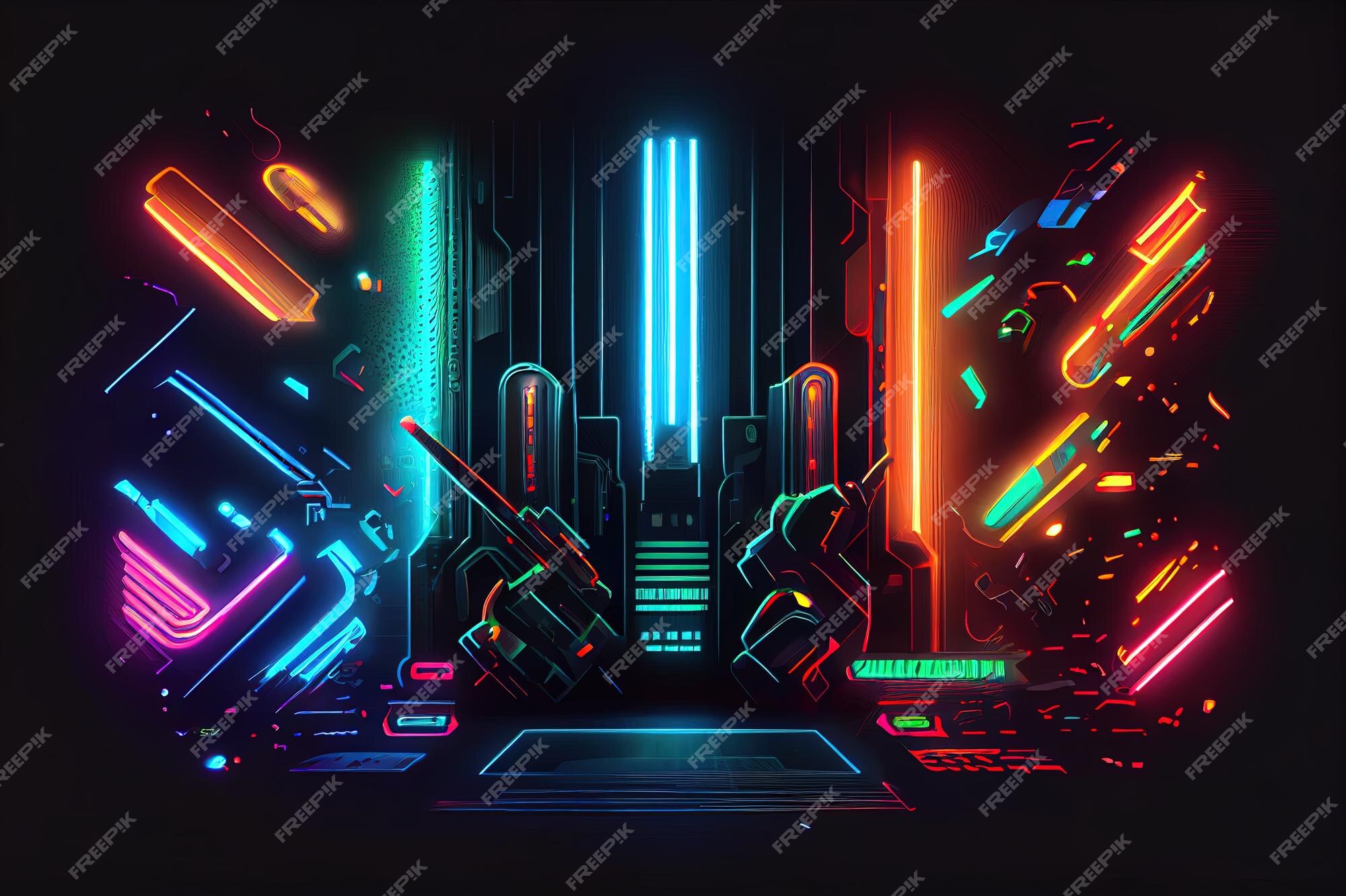 Premium Photo  Illustration of gaming background abstract cyberpunk style  of gamer wallpaper neon glow light of scifi fluorescent sticks digitally  generated image not based on any actual scene or pattern