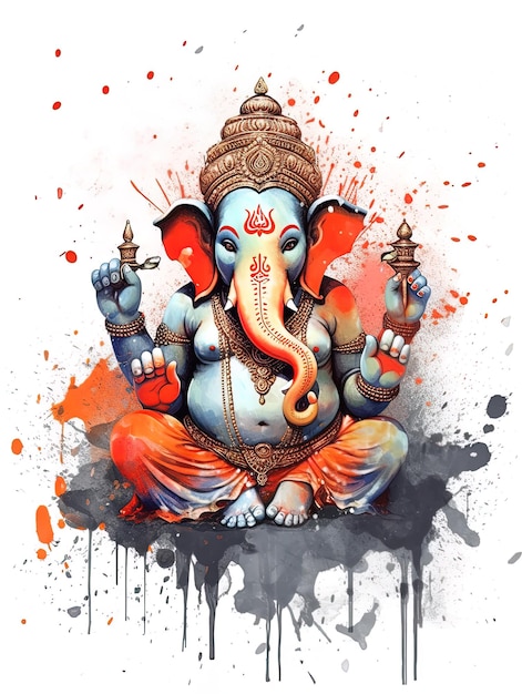 Illustration of Ganesh elephantheaded Hindu god Generative AI