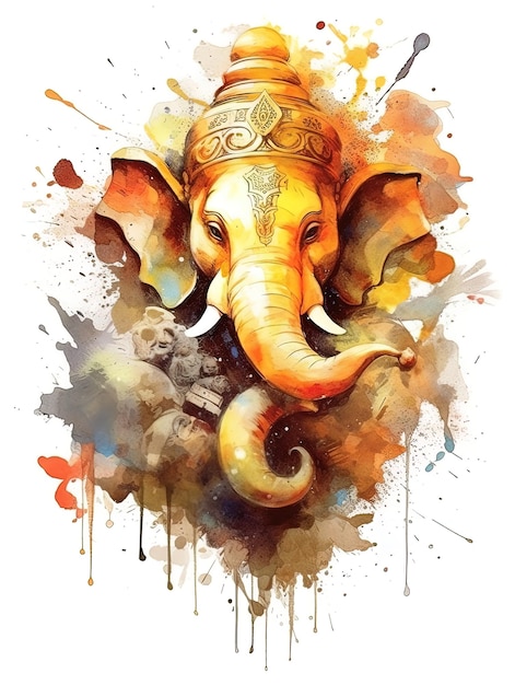 Иллюстрация индуистского бога Ганеши с головой слона Генеративный ИИ