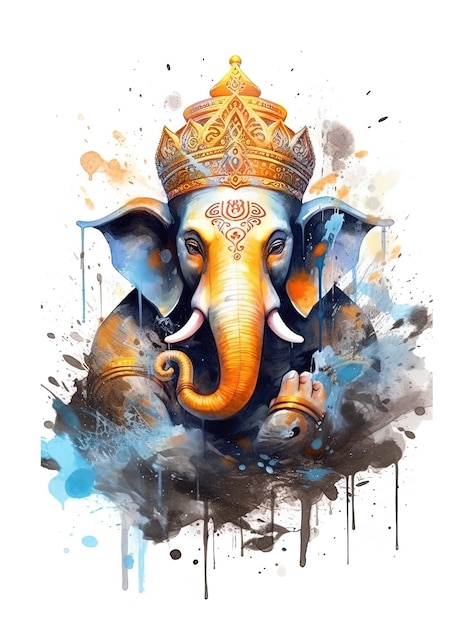 Illustration of Ganesh elephantheaded Hindu god Generative AI