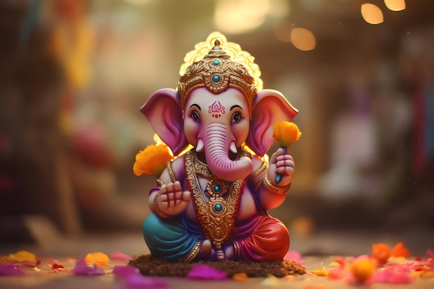 Illustration of Ganesha background for Happy Ganesh Chaturthi festival of India Generative Ai