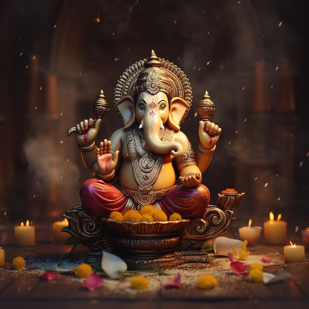 Illustration of Ganesha background for Happy Ganesh Chaturthi festival of India Generative Ai